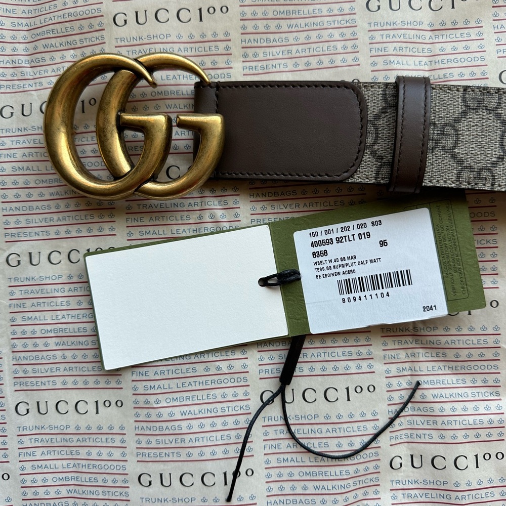 Gucci Beige and Brown Belt with Gold Buckle - Picture 2 of 8
